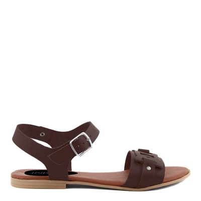 Brown Leather Detailed Flat Sandals