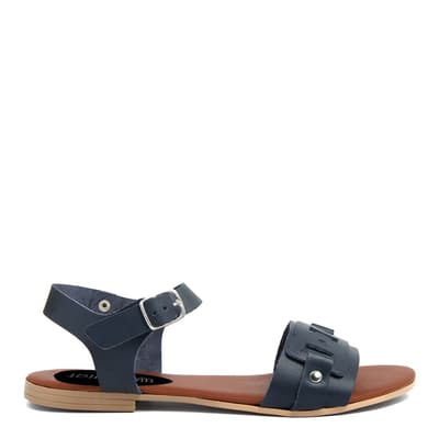 Blue Leather Detailed Flat Sandals