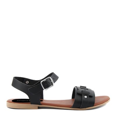 Black Leather Detailed Flat Sandals