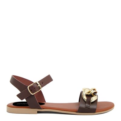 Brown/Gold Detailed Leather Flat Sandals
