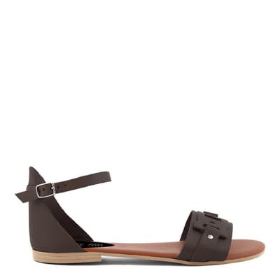 Brown Leather Detailed Flat Sandals