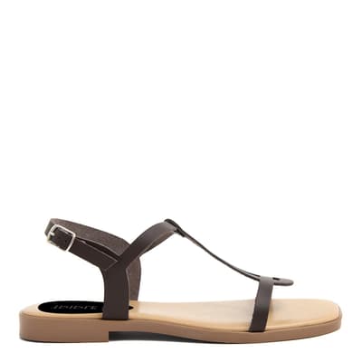 Brown Leather Back Buckle Flat Sandals
