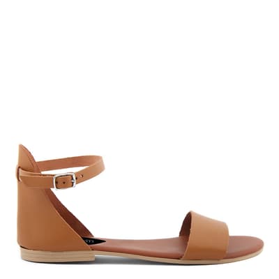 Beige Leather Buckle Flat Sandals