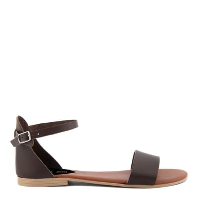 Brown Leather Buckle Flat Sandals