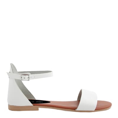 White Leather Buckle Flat Sandals