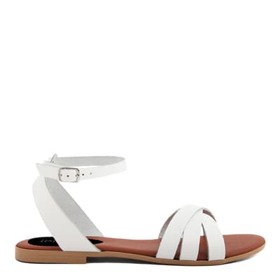 White Leather Strappy Flat Sandals
