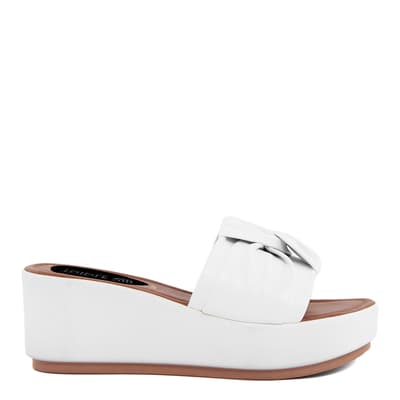 White Leather Knotted Platform Wedge Sandals