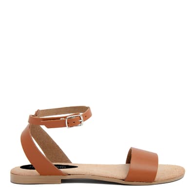 Beige Leather Buckle Flat Sandals