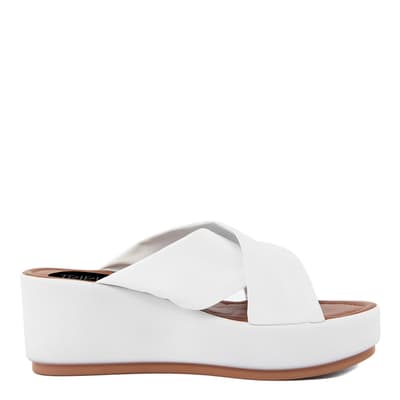 White Leather Crossover Platform Wedge Sandals