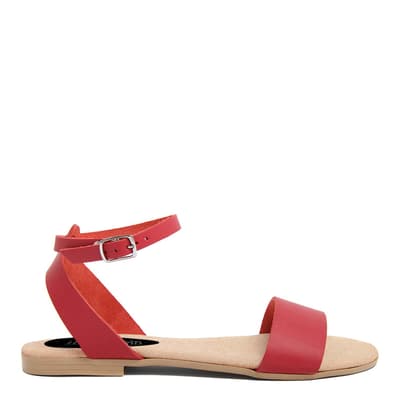 Red Leather Buckle Flat Sandals