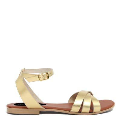 Gold Leather Strappy Flat Sandals