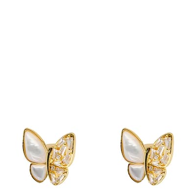 18K Gold Mother Of Pearl Butterfly Earrings