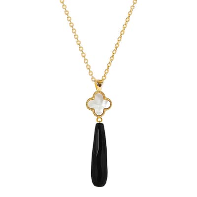 Women's 18K Gold Black & White Mother Of Pearl & Onyx Drop Necklace