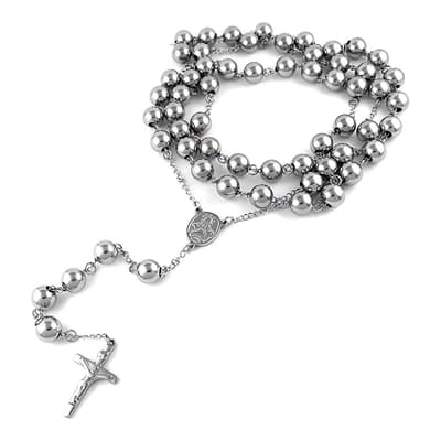 Men's Silver Rosary Necklace