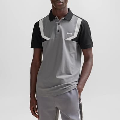 Black/Grey Cotton Blend Polo Shirt
