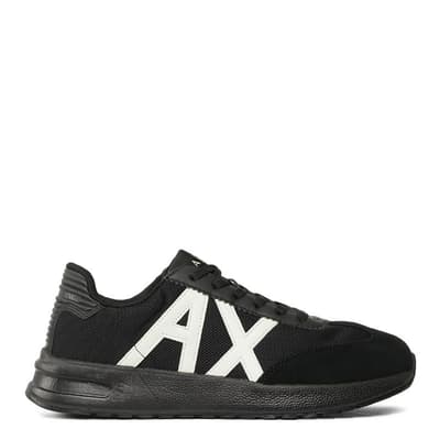 Black/White Logo Leather Trainers