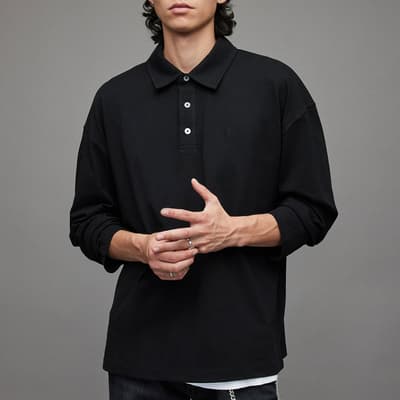 Black Lex Long Sleeve Cotton Polo Shirt
