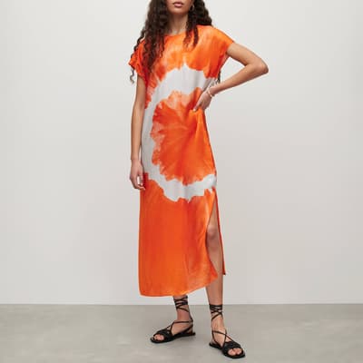 Orange Etta Tie Dye Silk Blend Dress