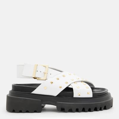 White Cosmo Stud Leather Sandals