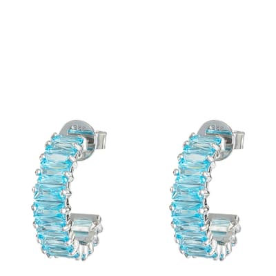 Silver Emerald Cut Hoops with Turquoise Stones