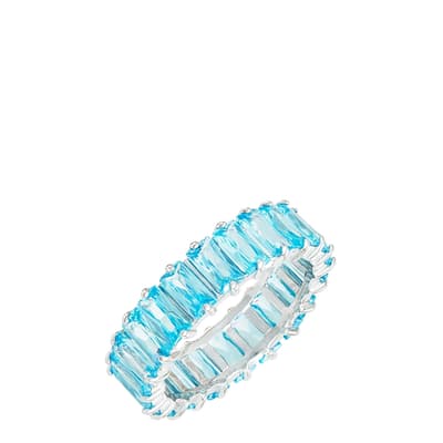 Silver Emerald Cut Ring with Turquoise Stones