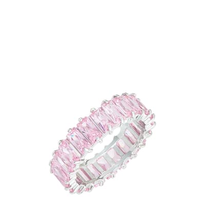 Silver Emerald Cut Ring with Light Pink Stones