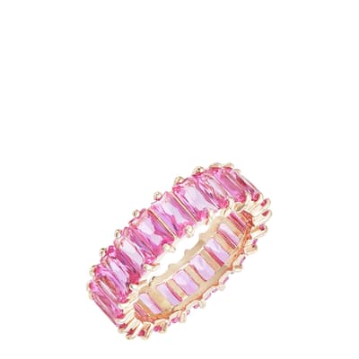 Rose Gold Emerald Cut Ring with Pink Stones