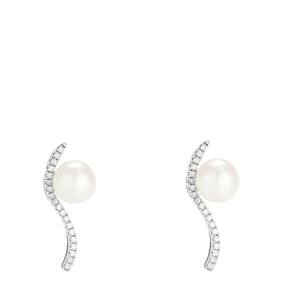 White Gold Sublime Wave Pearl Earrings