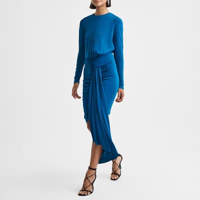Teal Isadora Jersey Ruched Dress