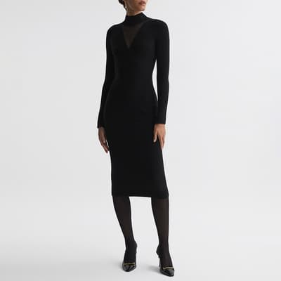 Black Sabrina Ribbed Wool Blend Dress