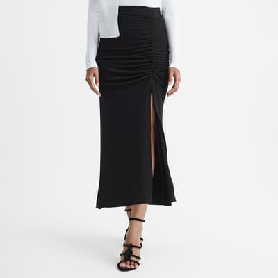 Black Eleanor Ruched Midi Skirt