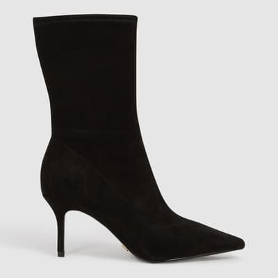 Black Caley Suede Heeled Sock Boots
