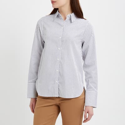 White & Navy Polly Striped Cotton Shirt