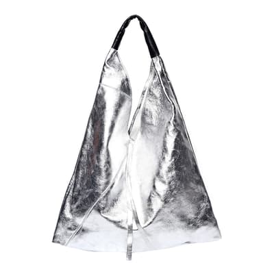 Silver Italian Leather Shopper Bag
