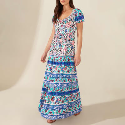 Blue Paisley Print Maxi Dress