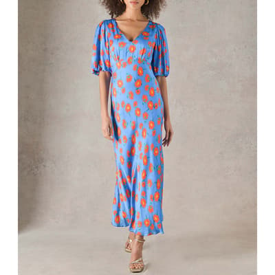 Blue Evora Printed Midi Dress