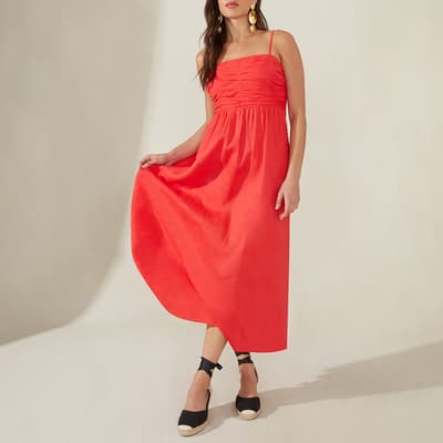 Coral Strappy Linen Midi dress