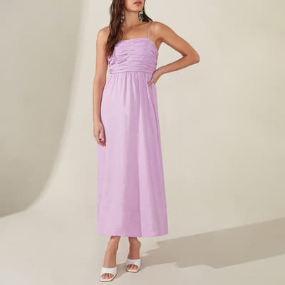 Lilac Strappy Linen Midi Dress