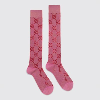 Gucci Pink Lurex Interlocking G Socks