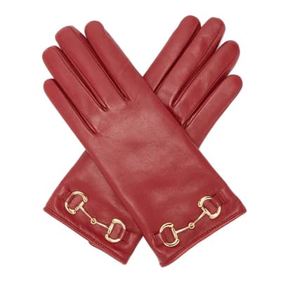 Red Gucci Leather Gloves With Horsebit