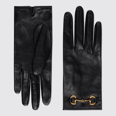 Black Gucci Leather Gloves With Horsebit