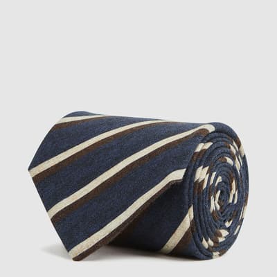 Navy Dino Striped Cotton Wool Blend Tie