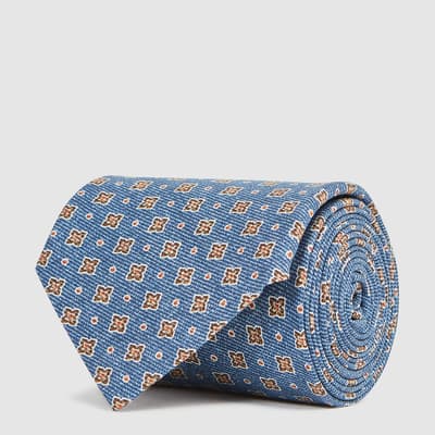 Blue Venice Floral Print Silk Tie