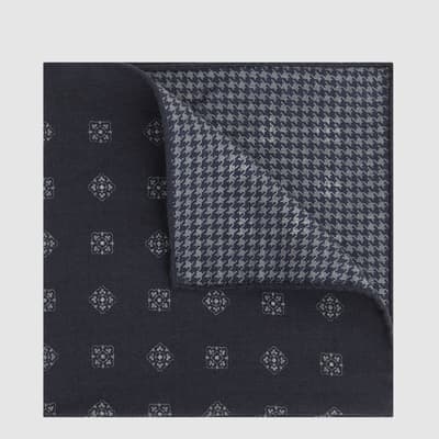 Navy Ventre Reversible Wool Blend Pocket Square