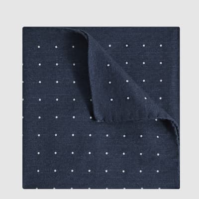 Navy Tuscan Polka Dot Wool Blend Pocket Square