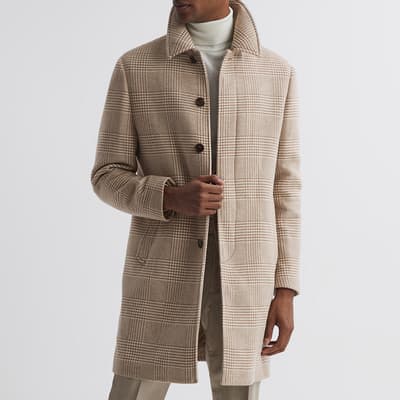 Beige Bellagio Check Wool Blend Coat