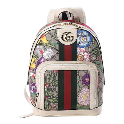 Gucci White Ophidia GG Flora Small Backpack