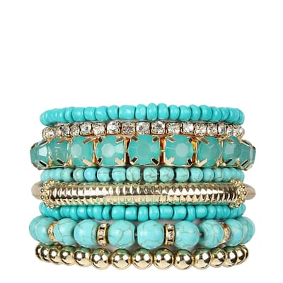 18K Gold Turquoise Bracelet Set