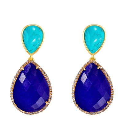 18K Gold Sapphire & Turquoise Statement Earrings