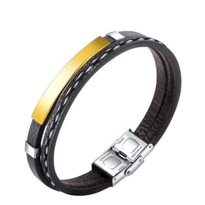 18K Gold & Leather Bar Bracelet